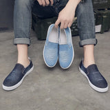 Summer Men Shoes Breathable Slip-on Cut-out Denim Casual Canvas Shoes Flat Heels