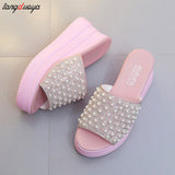 white pink slippers Flip Flops Women shoes Slippers Platform Summer Shoes Open Toe Wedges Sandals Ladies Shoes women