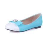 Ballet Flats 2023 Women PU Leather Lady Casual Shoes Men Size 31~51 Candy Colours Blcok Bead Bow Decorate Driving