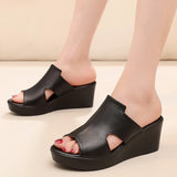 Slippers Women Chunky Summer Shoes Genuine Leather Sandals White 2023 Lady Wedges Sandals Street Style Woman