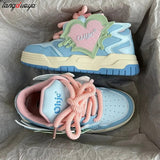 Heart Womens Sports Shoes 2024 New Style blue Cute Women's Shoes Kawaii Platform Vulcanized Footwear Ladies Casual