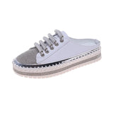 Baotou Semi-Slippers For Women's Spring And Summer New Flat-Bottomed Water Drill Thick-Soled Lazy Casual