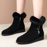 Warm Women Boots Thick Plush Snow Boots Women Zipper Comfortable Outdoor Fur Crystal Ankle Boots 2024 Casual Cotton