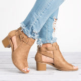 Women Sandals 2023Summer Chunky High Heels Soild Gladiator Open Peep Toe Women Black Shoes Buckle Back Zipper Sandalias De