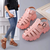 Fashion Gladiator Women Narrow Band Cross-tied Platform Square Heel Peep Toe Rome Design Sexy Mature Shoes