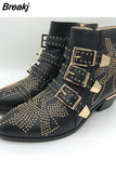 Women's Ankle Boots Rivet Flower Susanna Studded Cowboy Boots High Quality Genuine Leather Luxury Shoes Ladies Botines