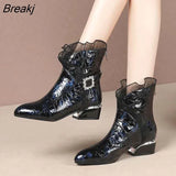 Women's autumn winter new style patent leather short boots thick heel medium tube short boots pointed thermal big