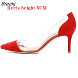 Clear PVC Transparent Thin Heel Pumps Slip-On 5CM High Heels Point Toes Women Party Nightclub Shoes Black Size
