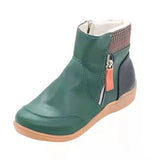 Breakj Short Boots Winter Fashion Leather Spliced Flat-Bottomed Zipper Martin Boots Large Women's
