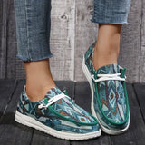 Spring New Flat Women Shoes Fashion Canvas Print Lace Up Loafers Shoes Woman Lightweight Non-Slip Casual Flats