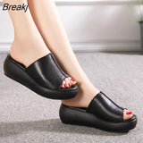 Women Slipper's 2023 Ladies Summer Slippers Shoes Women Wedges Heels Fashion Summer Genuine Leather Shoes