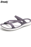 Women Slippers Flat with Hollow Shoes for Woman PVC Plastic Beach Outside Sandalias Mujer Verano 2023Leisure Jelly