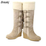 Boots Women Winter Shoes Warm Cotton Shoes Cold Winter Knee High Boots Ladies Wedge Heels Boots 7cm Plus Size