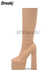 Women's High Boots Autumn Winter Platform Shoes Thick Bottom High Heels Elastic Leather Long Boots Women Demonia Boots