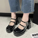 red High Heels Platform Pumps Women's Square Toe Thick Heels Mary Janes Woman pu Leather High Heels Shoes Party
