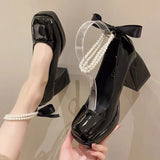 Platform Pumps Women Shoes 2023 Fashion High Heels White Mary Janes Woman Thick Heeled Party Wedding Shoes Mary