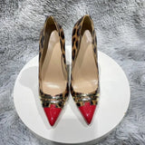 Patchwork Leopard Women Pointy Toe High Heel Shoes for Party Show Event Sexy Slip On Stiletto Pumps
