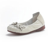 New Flat Bottom Low Heel Head Layer Cowhide Women's Shoes Ethnic Wind Flowers Leather Women's Single Shoes Middle-Aged And Elderly Mother