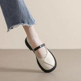 Soled Mary Jane Shoes Women's 2023 New Spring and Autumn Season Flat Button Belt Shallow Round Head Thick Heel Shoes