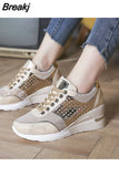 Autumn New Wedges Shoes for Women Plus Size Lace-up Versatile Vulcanize Shoes Fashion Bling Causal Shoes Zapatos De