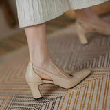 Summer Women Pumps Solid Thick High Heels Female Shoes Hollow Square Head Retro Slip on Heels Women Dress Tacones
