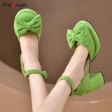 green Heels Shoes for Women Summer Fashion Square Head Buckle Mary Jane Shoes Outdoor Party Chunky Sandals Zapatos De