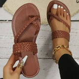 Women's braided detail slipper sandals for beach casual faux leather lace-up back flats - available in coffee, black,