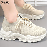 New Plus Size Sneakers for Women Shoes Fashion Lace Up Platform Wedge Mesh Casual Breathable Sport Tennis Running