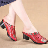 2023 Summer Shoes Fashion Women Slippers Female Hollow Out Women Genuine Leather Sandals Med Heels Shoes zapatos