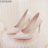 Stilettos High Heels 10Cm Sexy Pointed Toe Party Dress Shoes Patent Leather Red Bottom Wedding Shoes Large Size 42