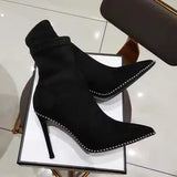 Women Boots High Heels Shoes Luxury Designer Boots-Women Stiletto Ankle Pointy Fashion Stockings Rubber 2024 Ladies Lace-Up