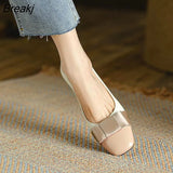 New Square Head Shallow Mouth Bow Thick Heel High Heels Single Shoes Women's Comfortable Apricot Elegant Thick Heels