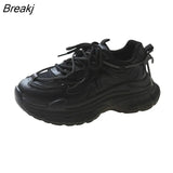 Women Platform Sneakers Leather Casual Ladies Chunky Shoes 2023 White Woman High Black Fashion Brand Thick soled Wedge