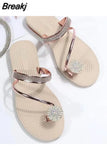 Summer Women Slippers Large Size Set-Toe Shoes Fashion Outer Wear Beach Rhinestone Flat Casual Sandals Zapatos