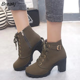 women shoes 2023 fashion solid lace-up ladies shoes women boots high heels shoes woman zipper ankle boots women
