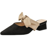 Shoes Cover Toe Butterfly-Knot Mules for Women 2023 Slippers Casual Square Heel Loafers Slides Med New Luxury