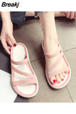 Women Slippers Flat with Hollow Shoes for Woman PVC Plastic Beach Outside Sandalias Mujer Verano 2023Leisure Jelly