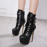 Women Autumn Ankle Boots Sexy High Heels Platform Boots Round Toe Leather Booties Black Shoes Ladies Party Shoes Botas De