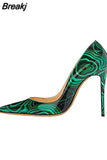 green printed party wedding shoes ladies pumps womens heels shoes fashion 12 cm stilleto pointed toe heels QP015