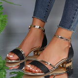 Women Sandals 2024 Heels Casual Shoes Women's Open Toe Summer Gold Shoes Square Female Ankle Strap Low Heels Footwear
