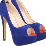 Womens Sexy High Heels Shoes Peep Toe Velvet Pumps Platform Lady Evening Party Red Wedding Black Office