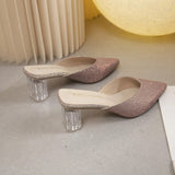 Half Drag Women's Summer Wear New Korean Thick Heel Pointed Sequin Fashion Crystal Heel