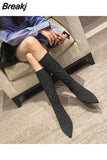 for Women Long Footwear Elegant Heeled Pointed Toe Ladies Boots Winter Knee High Shaft Heels Elastic Comfortable Pu