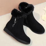 Warm Women Boots Thick Plush Snow Boots Women Zipper Comfortable Outdoor Fur Crystal Ankle Boots 2024 Casual Cotton