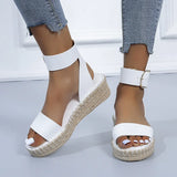 Breakj And Summer New Belt Buckle One-Word Slope Sandals Women's Flat Bottom Car Sewing Empty Dew Roman