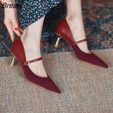 Single Shoes Women Word Buckle Mary Jane Shoes Shallow Mouth Gentle Shoes Pointed Toe Stiletto Temperament High