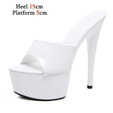 Women Shoes High Heels 2023 New Slippers Stripper Thick Bottom Platform Patent Leather Open Toe Bling Plus Size 43 Party
