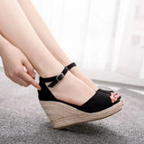 Cm Wedges Straw High-Heel Sandals Bohemian Style Fish Mouth Sandals Small Size Womens Shoe Concise Comfort High Heels