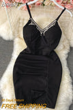 Rhinestone Tassels Mini Party Dress Women Summer new Spaghetti Strap V-neck Sleeveless Backless Slim Fit Night Club