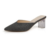 Half Drag Women's Summer Wear New Korean Thick Heel Pointed Sequin Fashion Crystal Heel